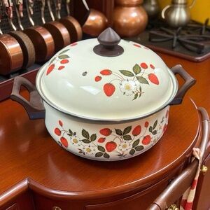 Vintage Sheffield Strawberries & Cream Enamel Lidded Pot